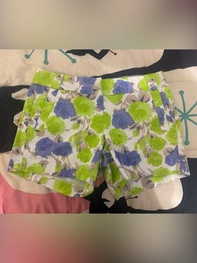 J. Crew White Floral Print Shorts in Lime Green and Lavender